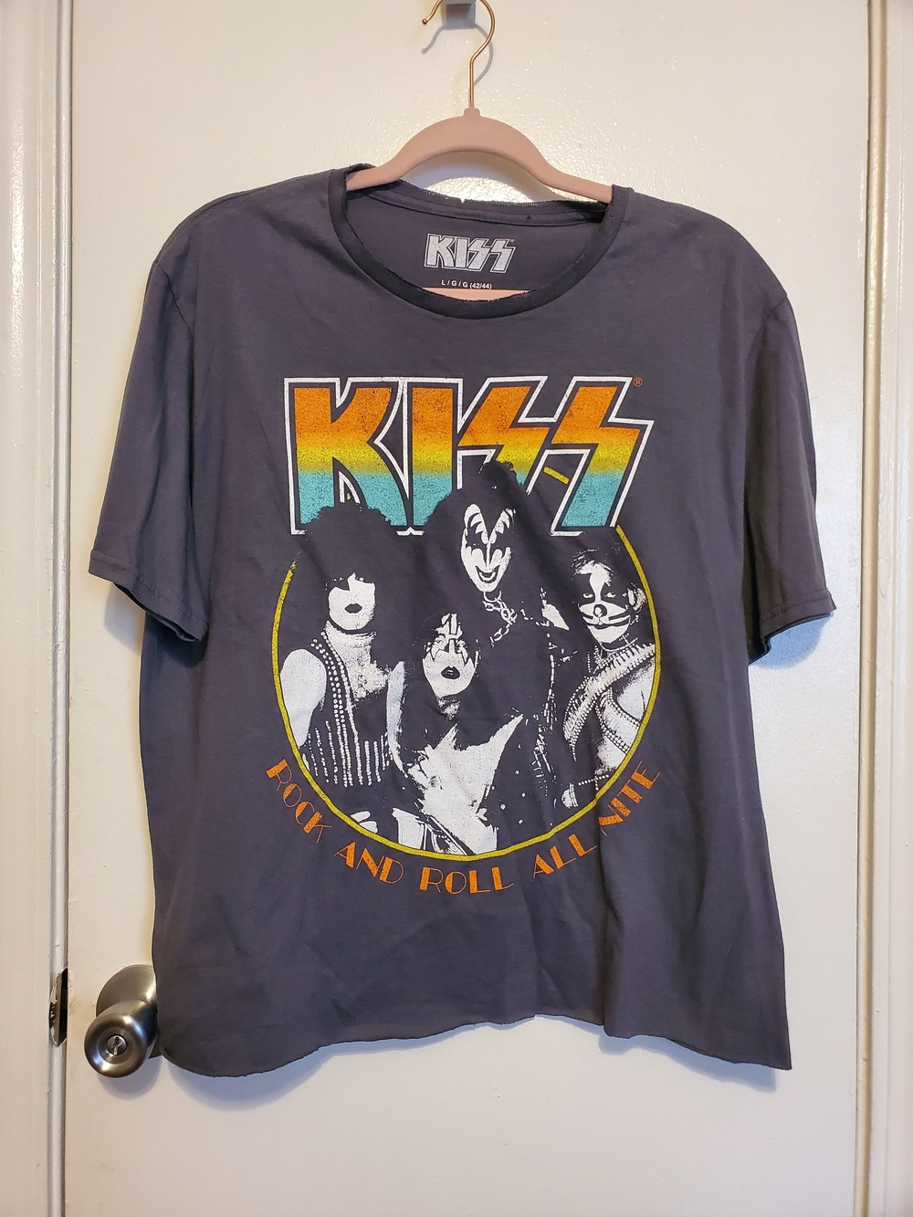 Kiss Black Tee with Gradient Yellow-Orange-Teal Logo